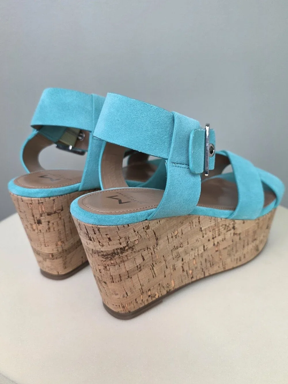 ​Marc Fisher LTD Cacie Light Green Suede Cork Platform Wedge Sandals Size 7.5 M